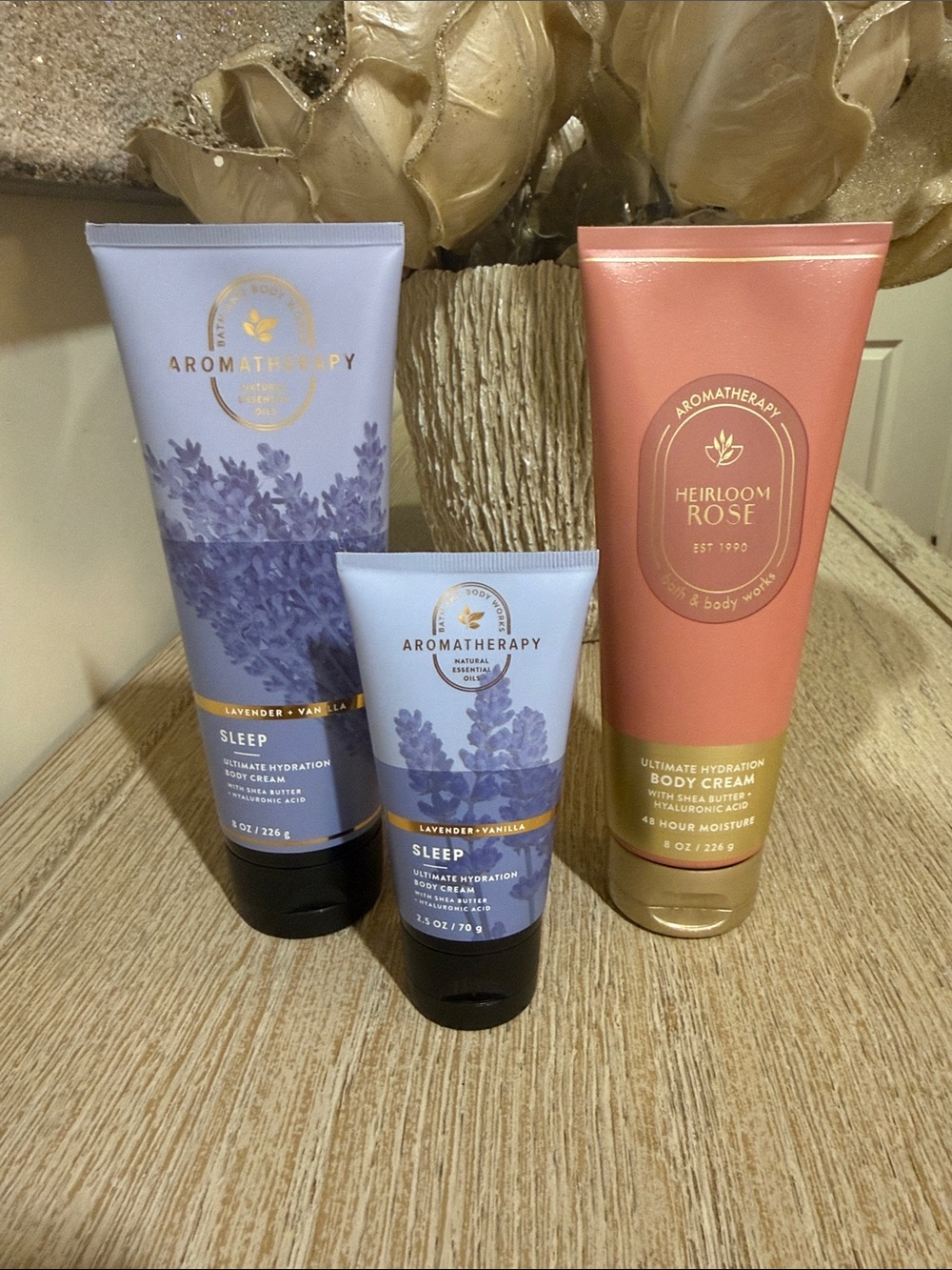 Heirloom Rose & 2 Lavander +Vanilla Body Creams with natural essential oils
